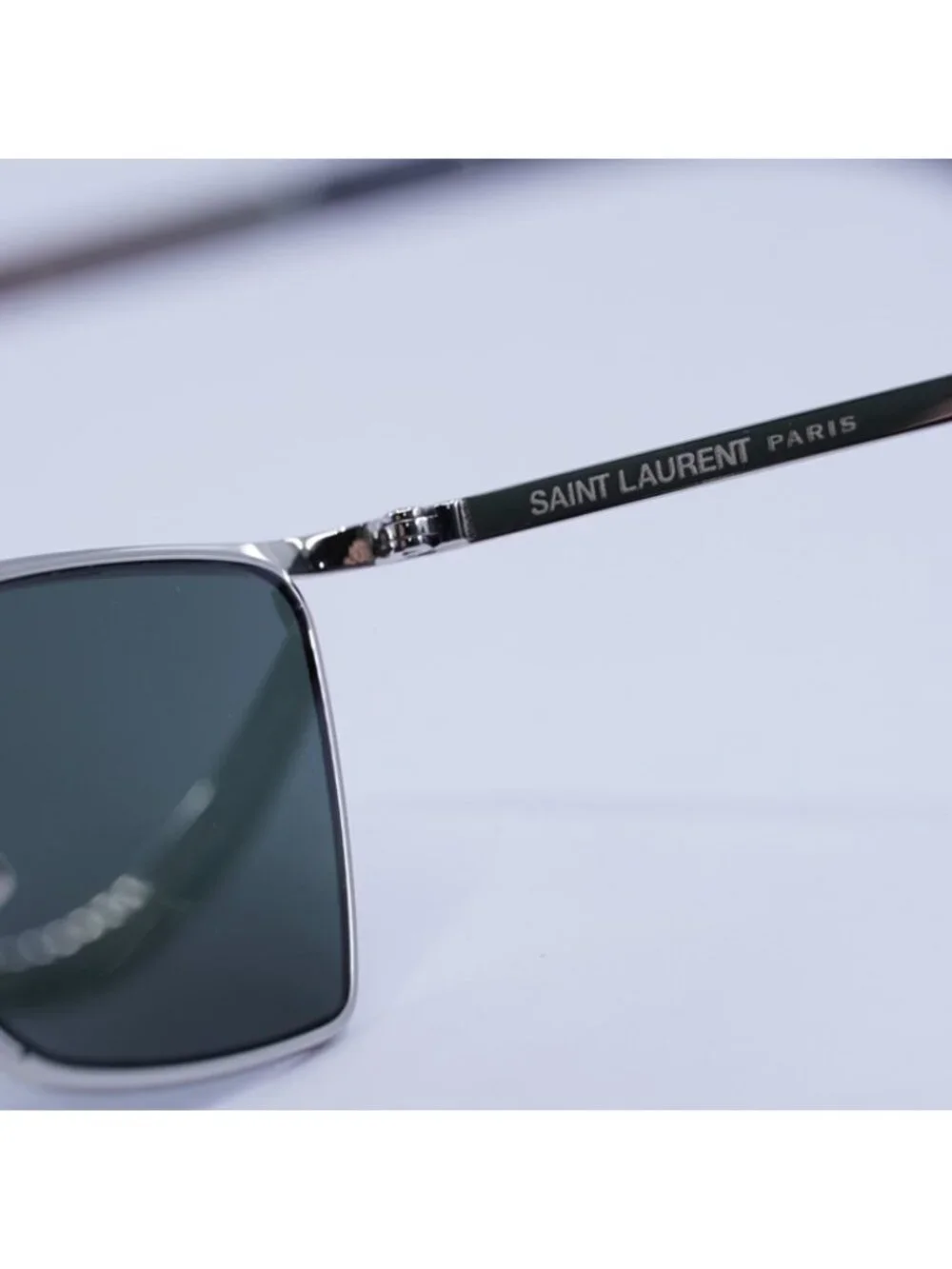 Saint Laurent SL637 002 Sunglasses Silver Cat Eye Frame, Grey Lenses